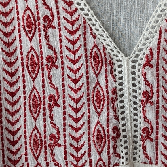 NWT: Gauzy White Long-sleeved Dress with Red Embroidery by Xhilaration - Picture 3 of 9